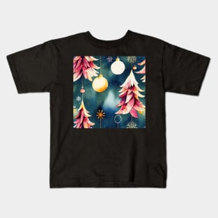 Multi-color Rainbow Watercolor Christmas Trees with Stars and Ball Ornaments Kids T-Shirt